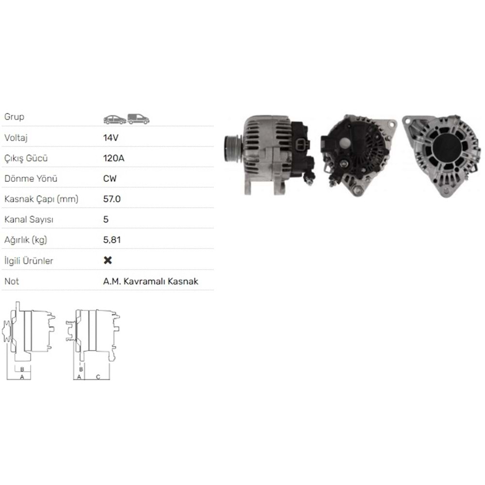 ALTERNATOR 14V 120A HYUNDAI-KIA