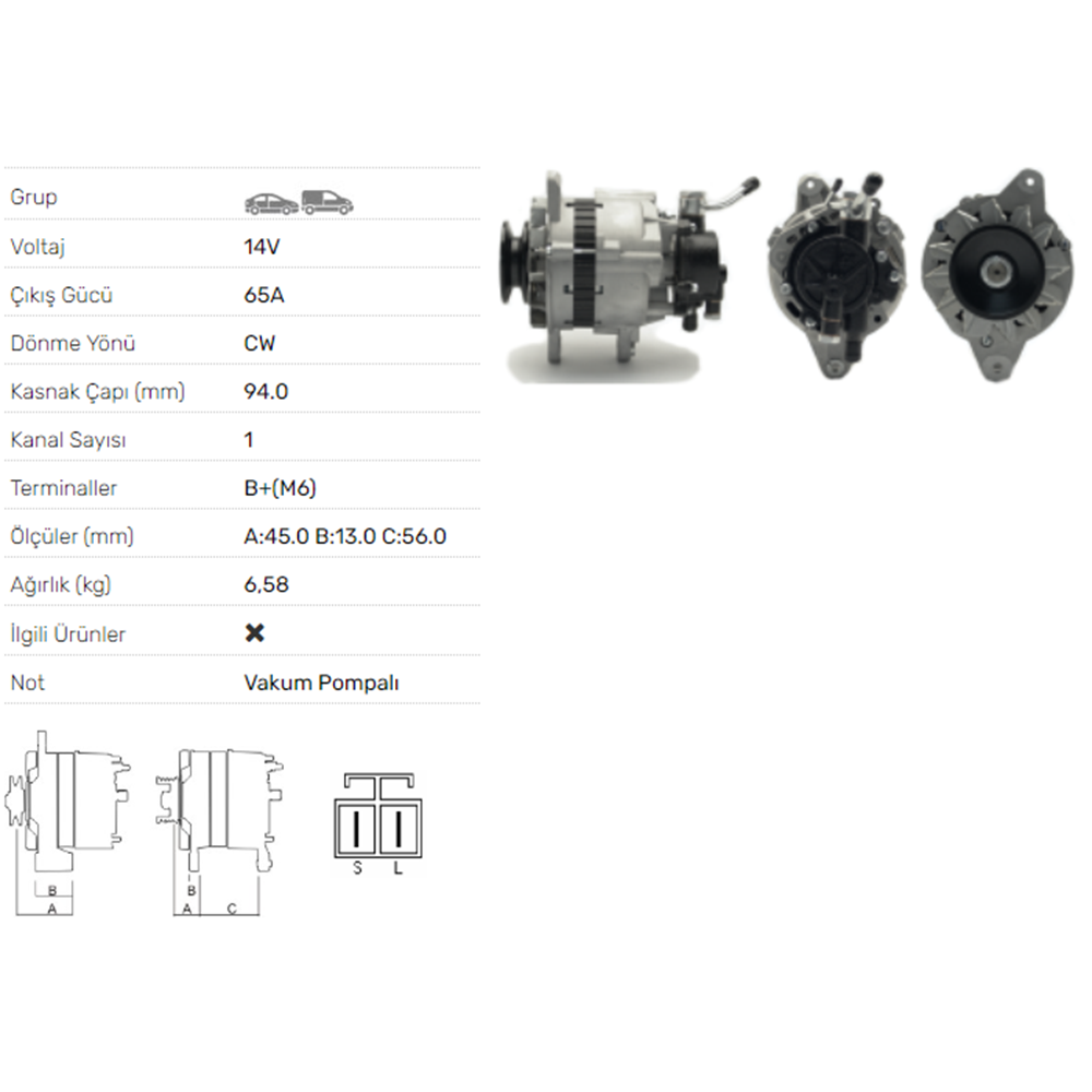 ALTERNATOR 14V 50A MITSUBISHI L300 2.5 D,PAJERO I 2.5 TD