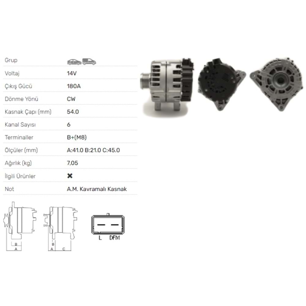 ALTERNATOR 14V 180A CITROEN BERLINGO I 1.6 HDİ.