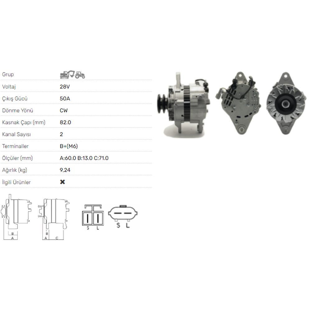 ALTERNATOR 28V 50A ISUZU-JOHN DEERE-NEW HOLLAND