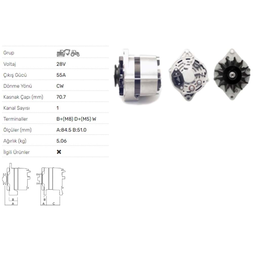 ALTERNATOR 28V 55A CUMMINS