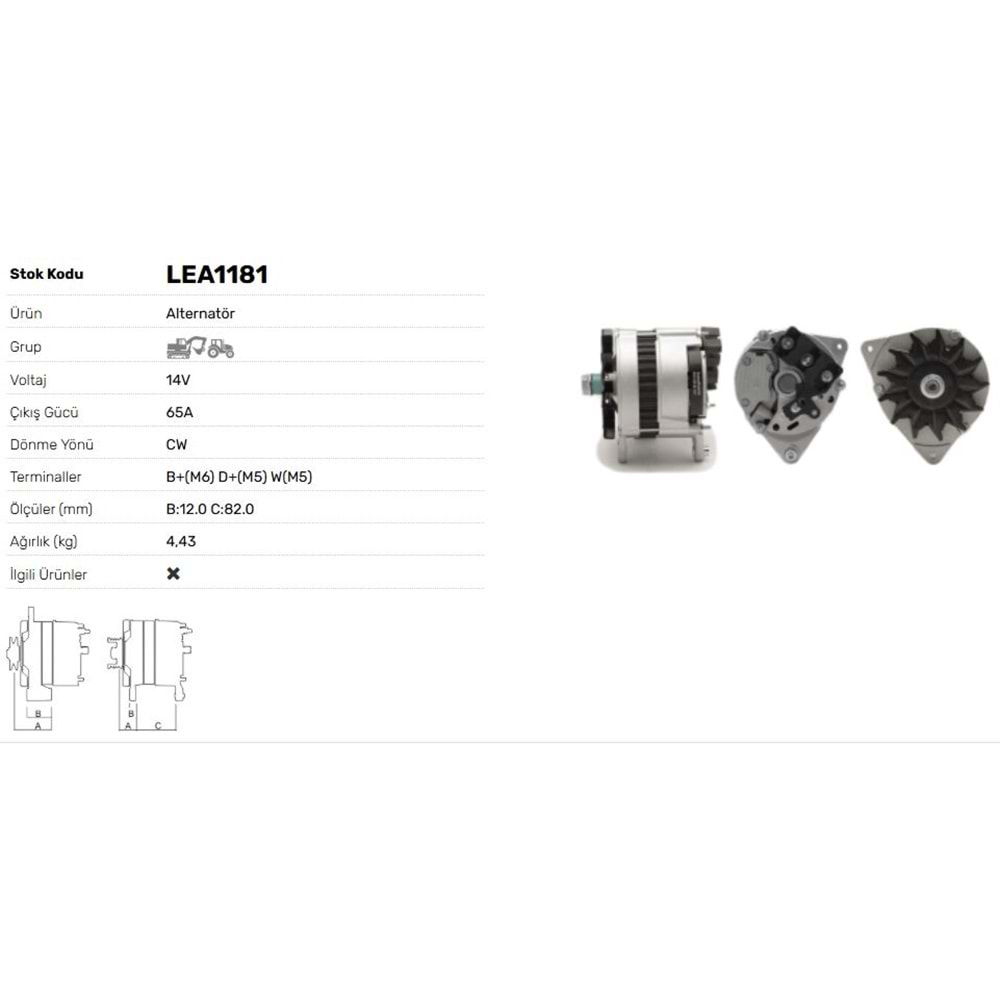 ALT DINAMO 12V 65A JCB CATERPILLAR PERKINS VALTRA