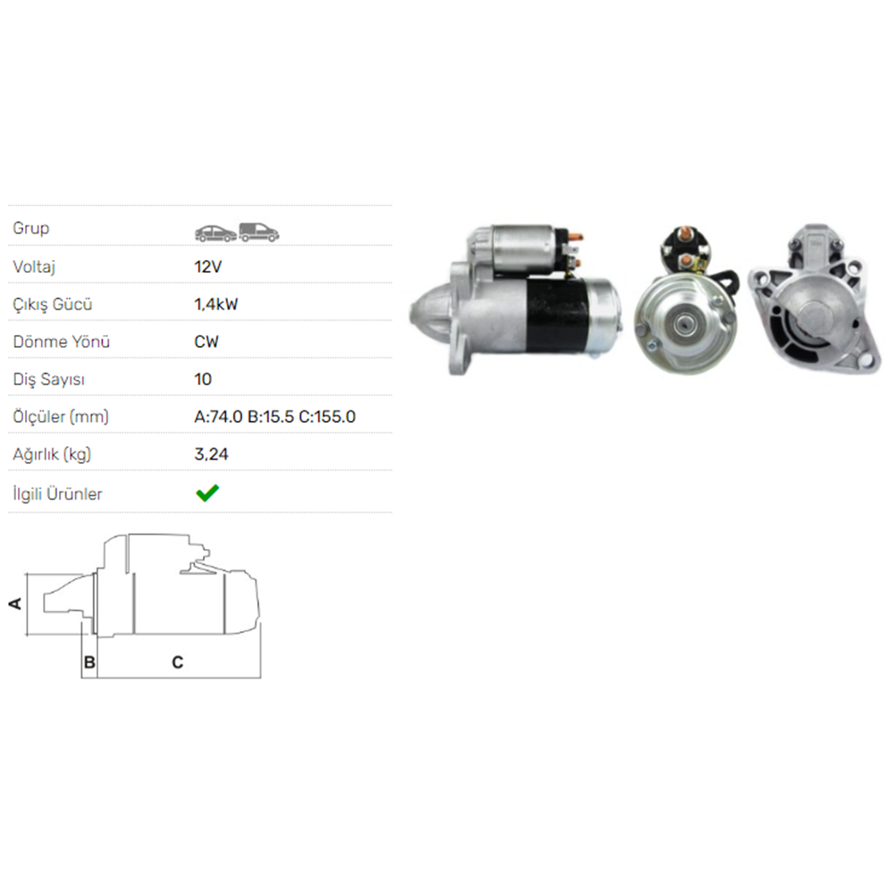 MARS MOTORU 12V 1,4KW 10 DIS FORD PROBE 16V MANUAL