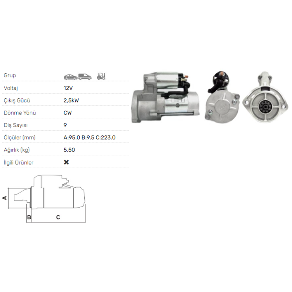MARS MOTORU 12V 2,5KW 9 DIS FORD MAVERICK 2.7TD