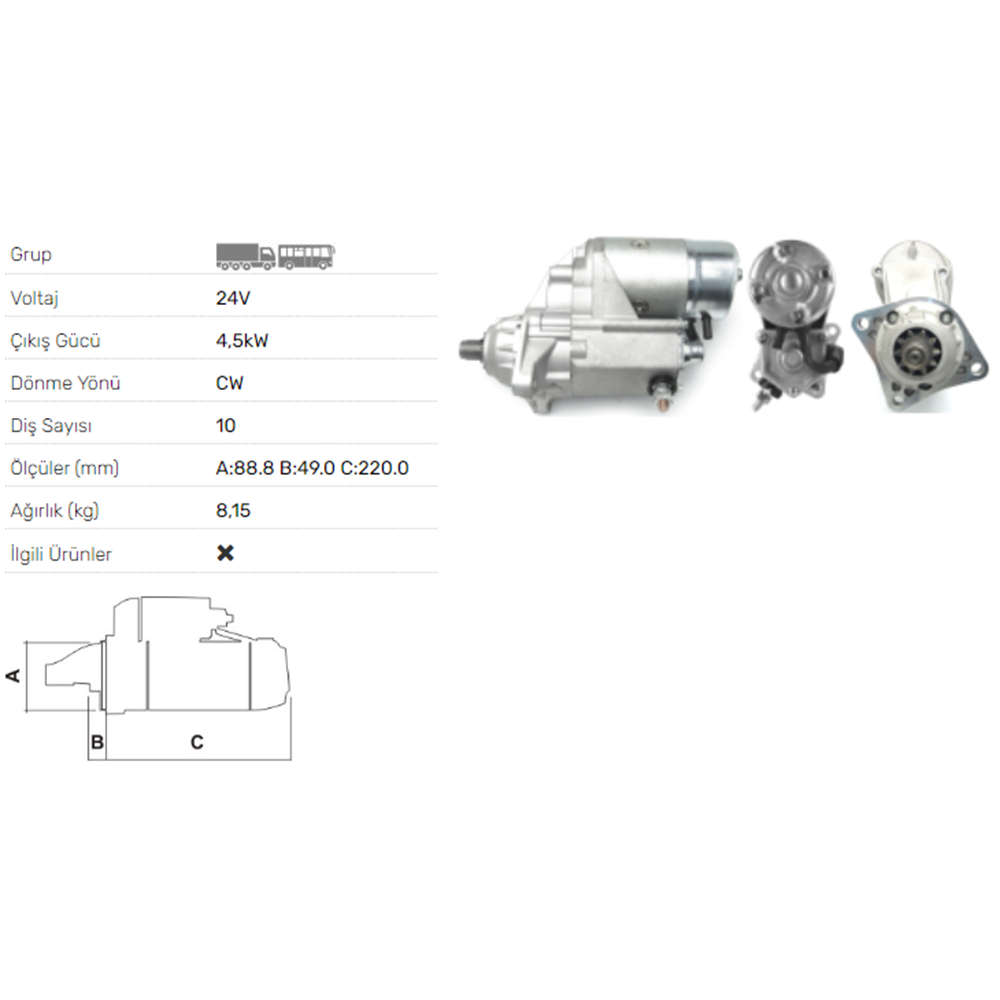 MARS MOTORU 24V 4.5KW 10 DIS IVECO FORD STR-6183