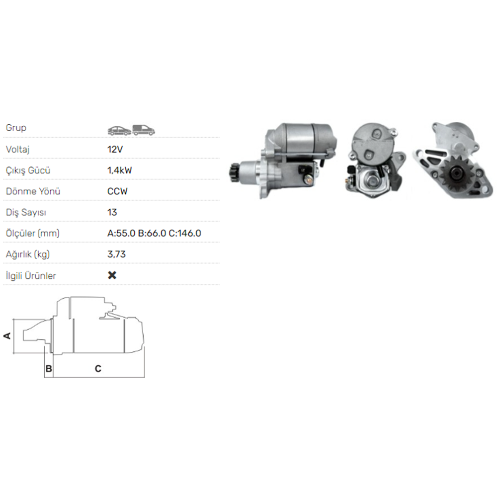 MARS MOTORU 12V 1,4KW 13 DIS TOYOTA CAMRY 1.8 2.2I 3.0I II 2.0I 2,5I CARINA II 2.0I STR-8010