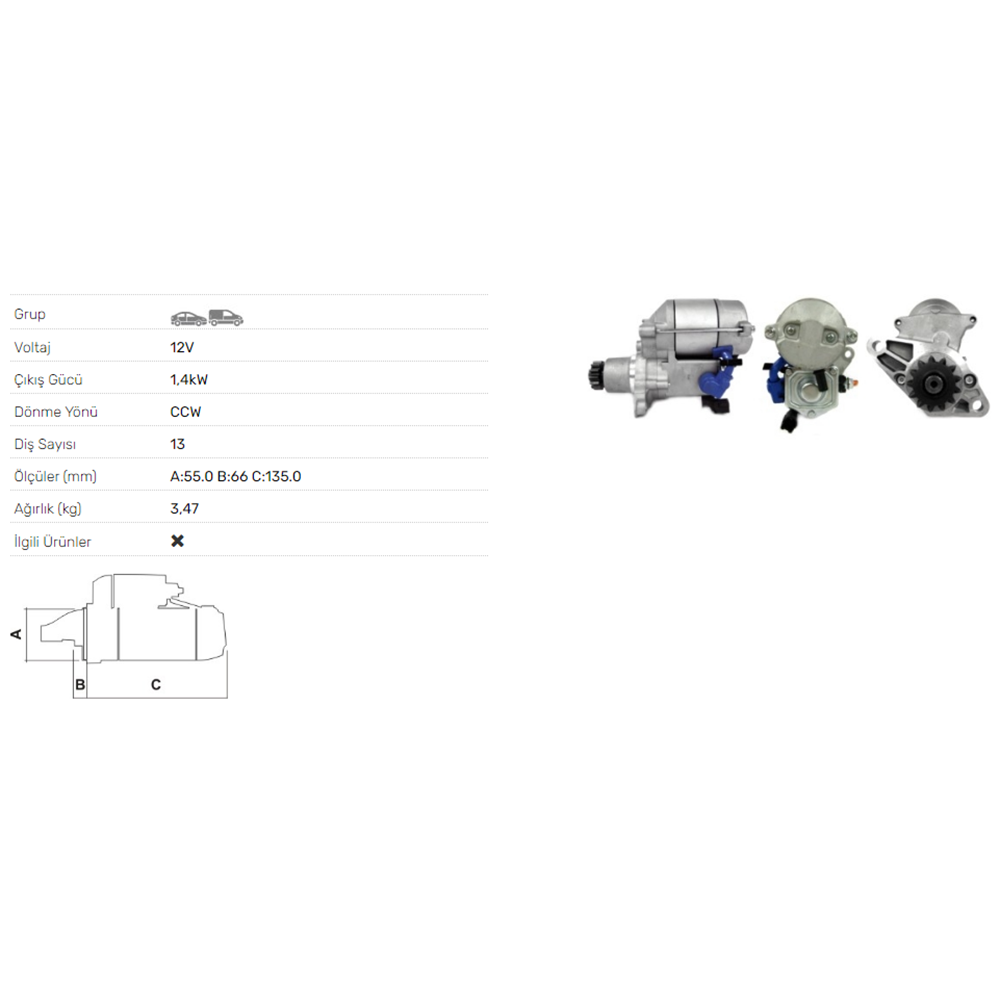 MARS MOTORU 12V 1,2KW 13 DIS TOYOTA CAMRY 2.2 AVENSIS 2.0 VERSO 2.0 WT I STR-8075