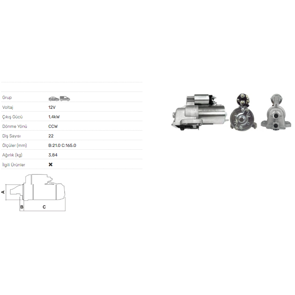 MARS MOTORU 12V 1,5KW 22 DIS FORD COUGAR 2,5ST 200 V6 24V ESCAPE 3.0
