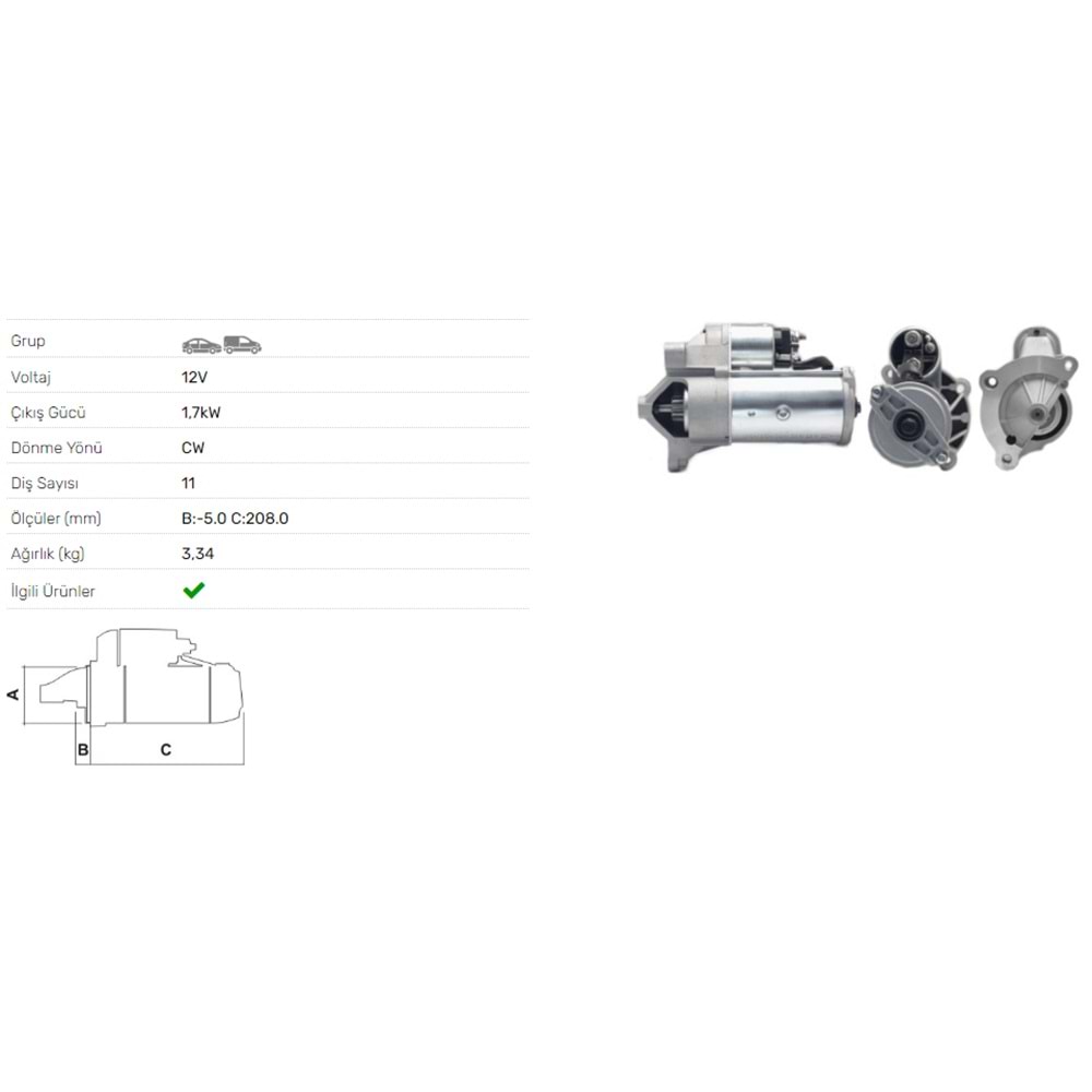 MARS MOTORU 12V 1,6KW 11 DIS CITROEN BERLINGO BX C15 C25 C4 C5 C8 EVAISON STR-4700
