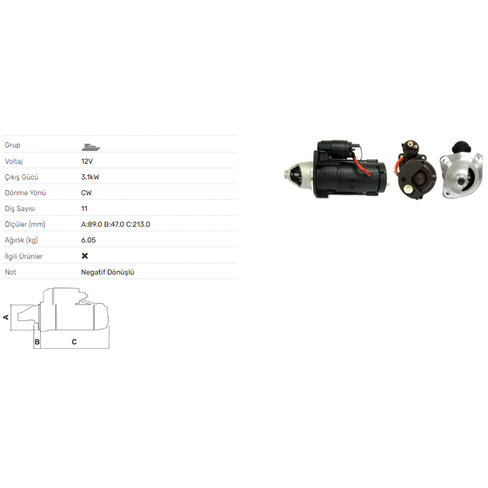 MARS MOTORU 12V 3.1KW 11 DIS VOLVO F4 F408