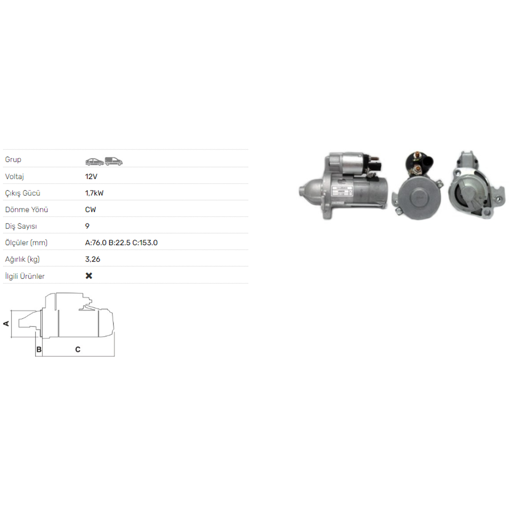 MARS MOTORU 12V 1.7KW 9 DIS AUDI 100 S4 V8 QUATTRO AVANT S4 V8 QUATTRO
