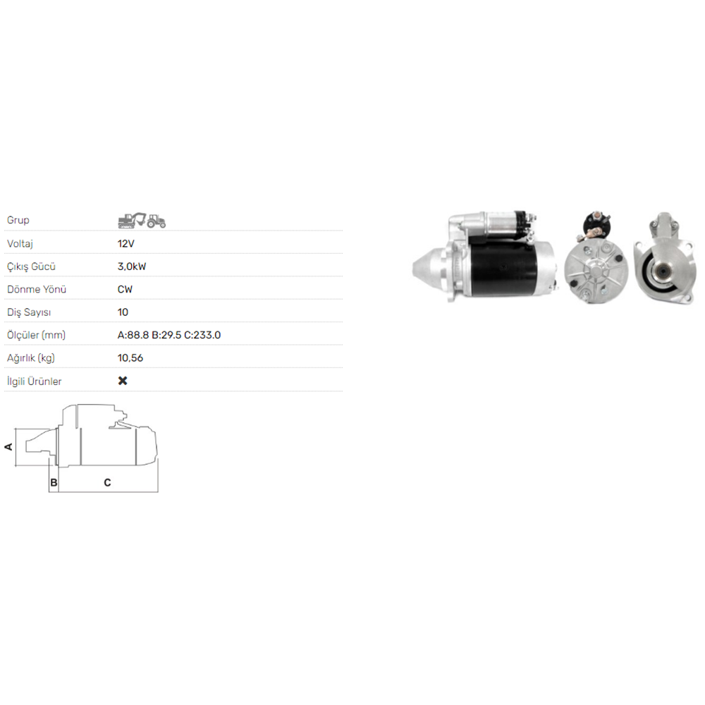 MARS MOTORU 12V 3.0KW 10 DIS CASE CS68 75 CX50 60