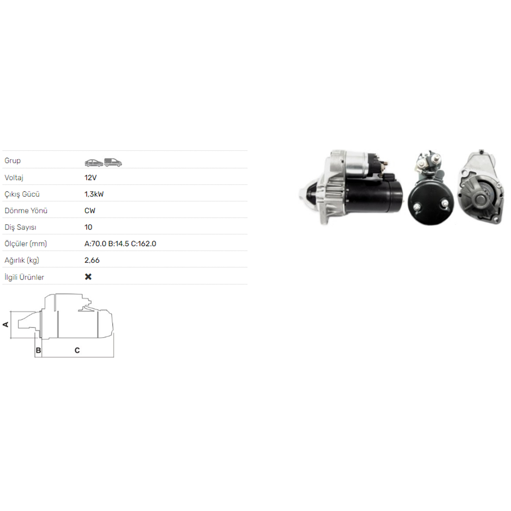 MARS MOTORU 12V 1,3KW 10 DIS MERCEDES BENZ A190 A210