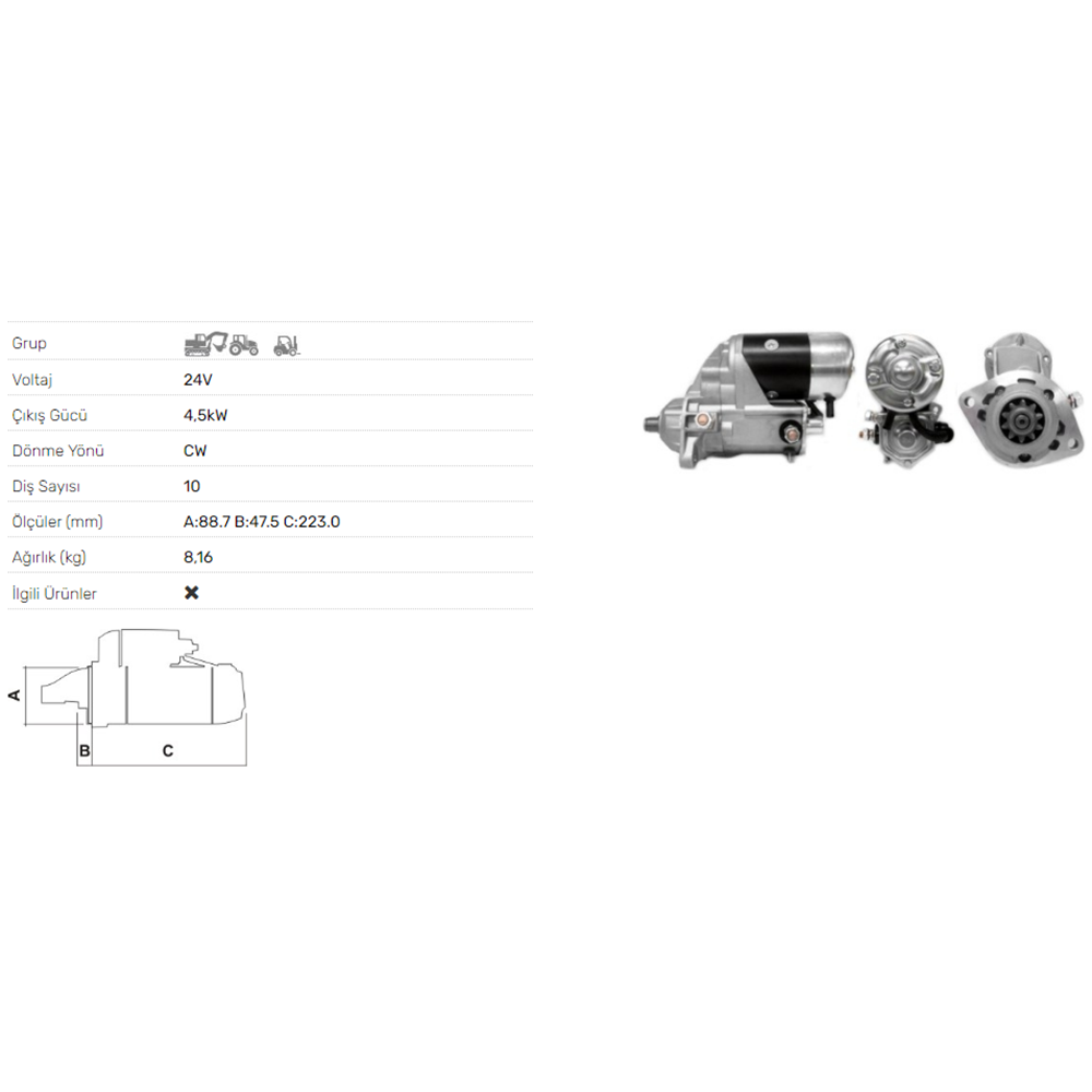 MARS MOTORU 24V 4.5KW 10 DIS CU MMINS B SERIES STR-6196
