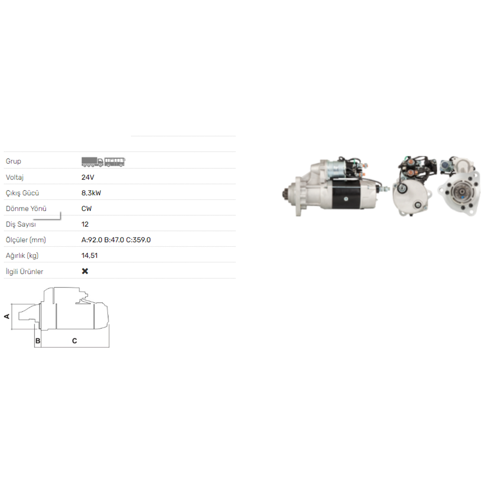 MARS MOTORU 24V 8.3KW 12 DIS STR4391 39MT