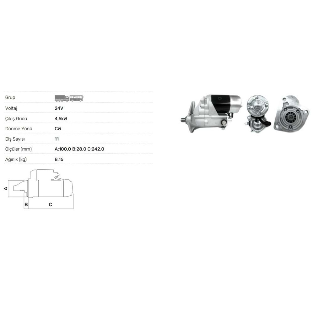 MARS MOTORU 24V 4.5KW 11 DIS HINO 26200