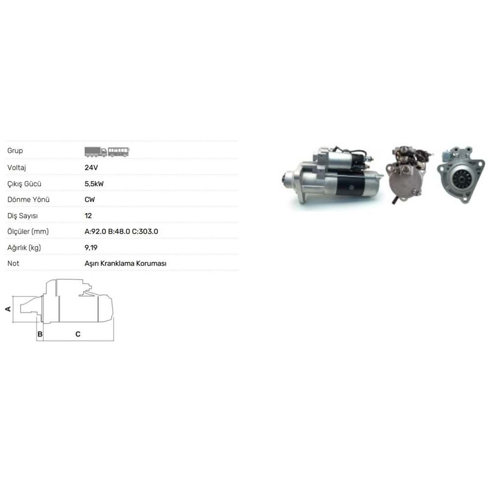 MARS MOTORU 24V 5.5kW 12 DIS VOLVO FH 12 FH FM