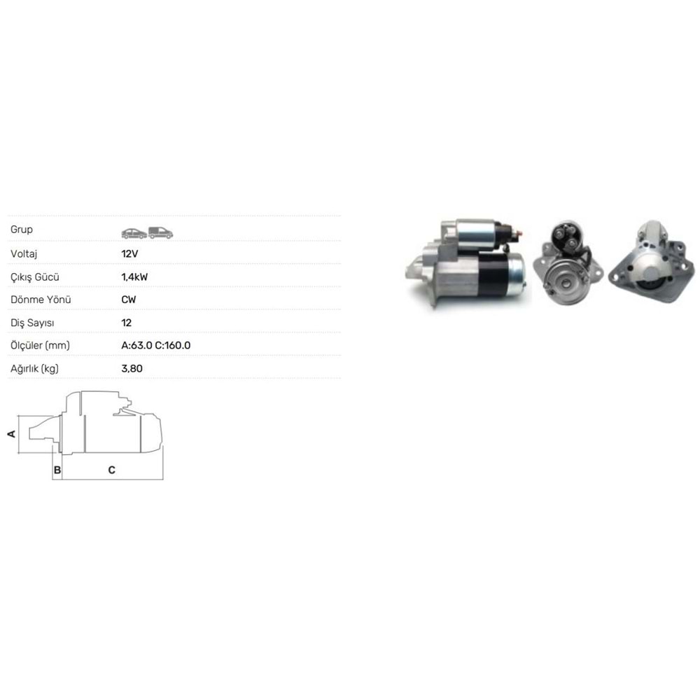 MARS MOTORU 12V 1,4KW 12 DIS STR6080
