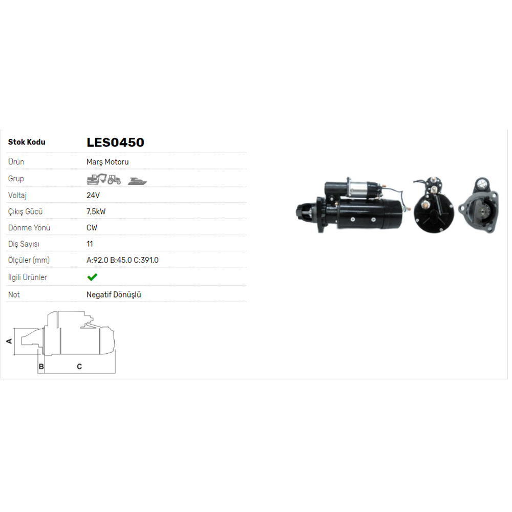 MARS MOTORU 24V 7,5kW 11DİŞ CUMMINS LES0313 42MT