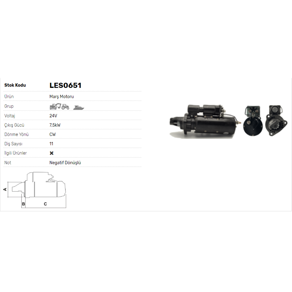 M.MOTORU 24V 7.5kW 11DİŞ CATERPILLER-FIAT-IVECO