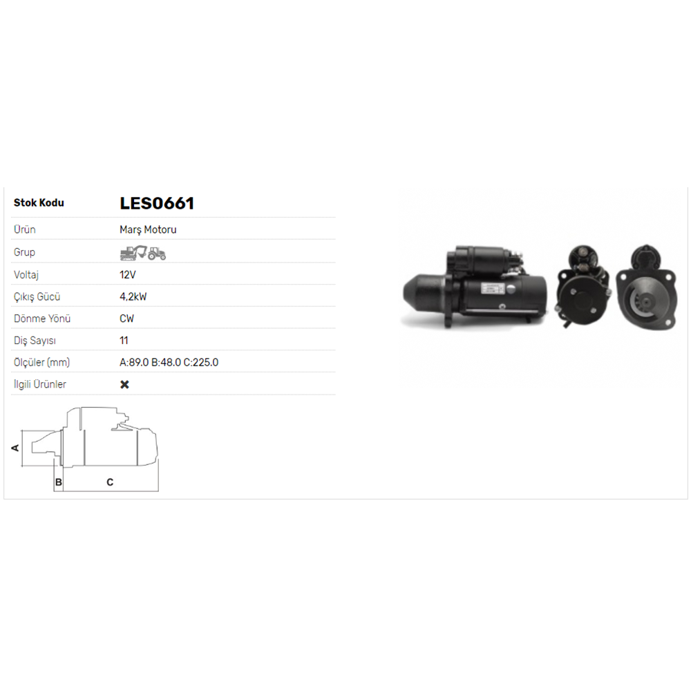 M.MOTORU 12V 4.2kW 11D VALTRA VALMET TRAKTOR A950 SISU-MASSEY FERGUSON-JCB-CASE