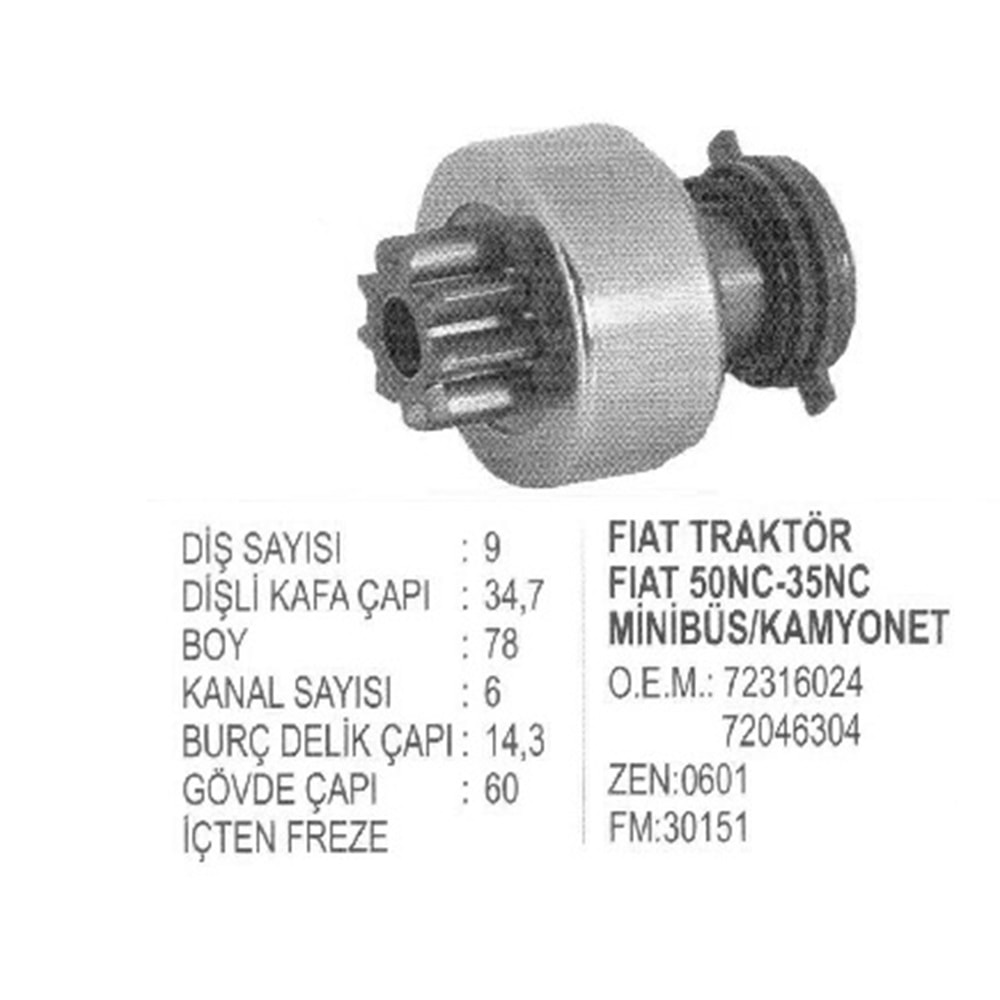 MARS DISLISI CATALSIZ ICTEN FREZELI 24V FIAT 35NC 50NC TRAKTOR 72046304 024