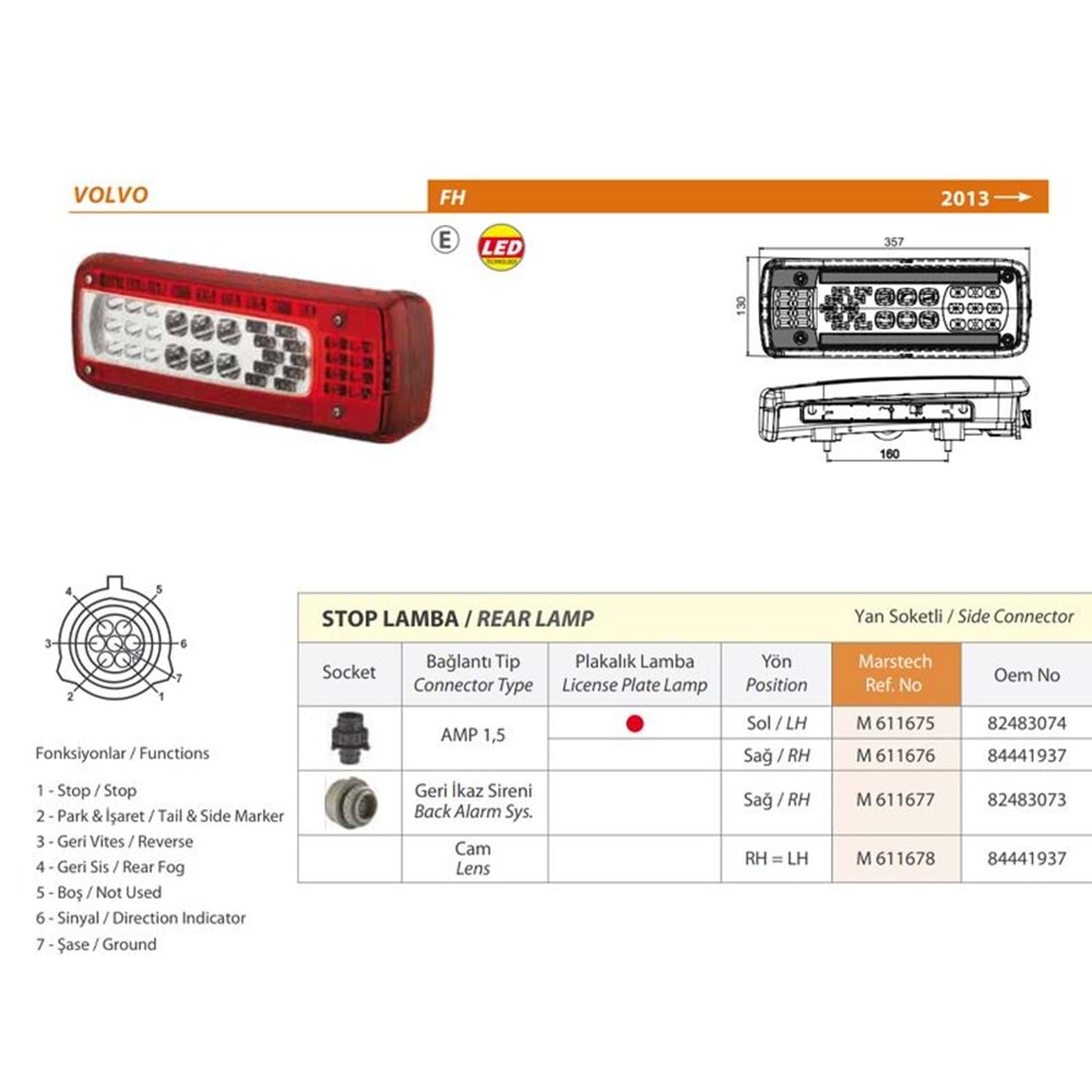V. FL-FM-FH 2013- LED Stop Lamba AMP Soket SOL