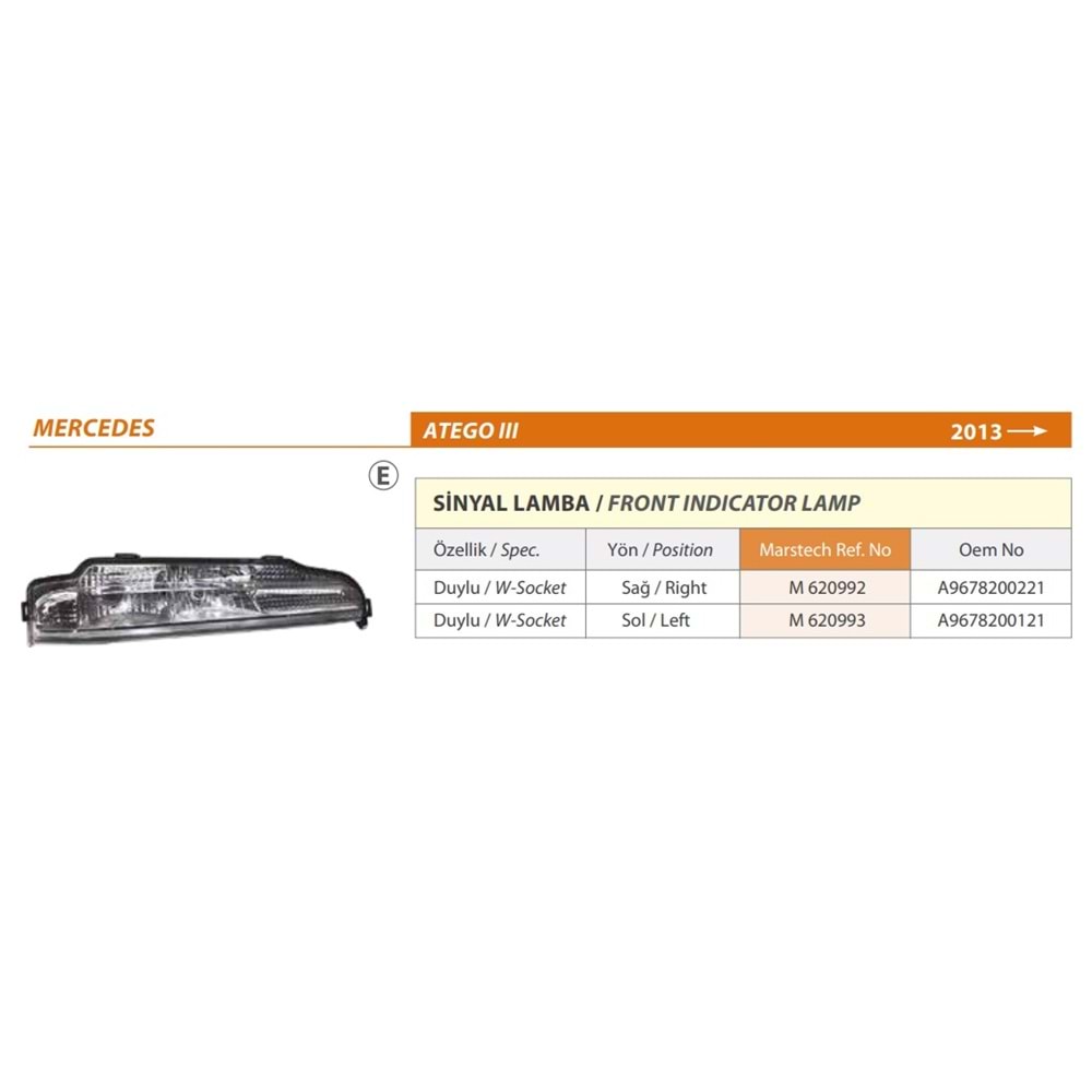 SINYAL VE DRL LAMBA SAĞ DUYLU MERCEDES ATEGO 2014