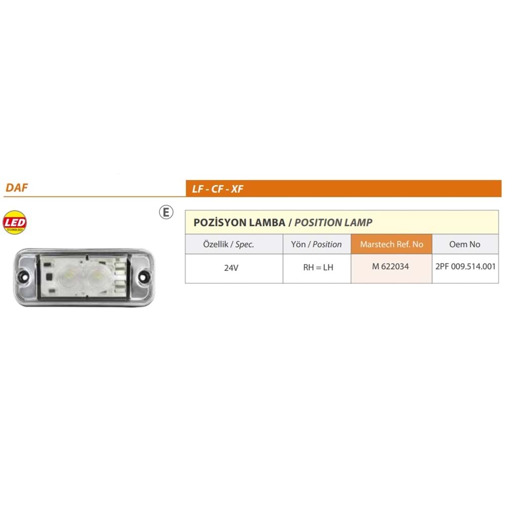 D.XF CF LF LED KABIN ISARET LAMBA 24V