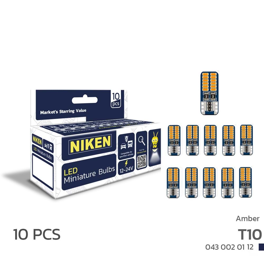 LED AMPUL T10 CANBUS PARK LEDİ 24LEDLİ TURUNCU (10LU)