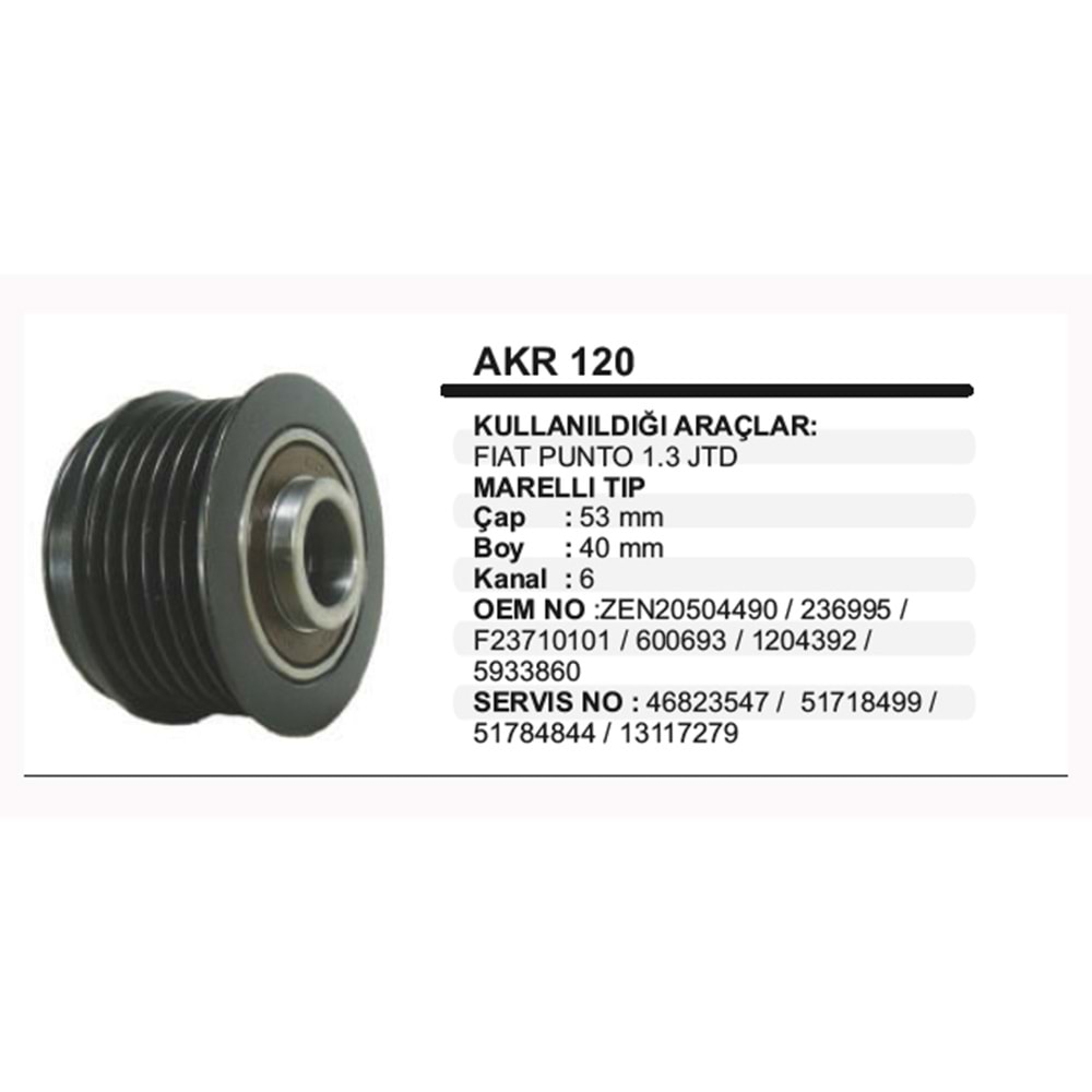 ALT KASNAK RULMANLI FIAT PUNTO 1,3 JTD