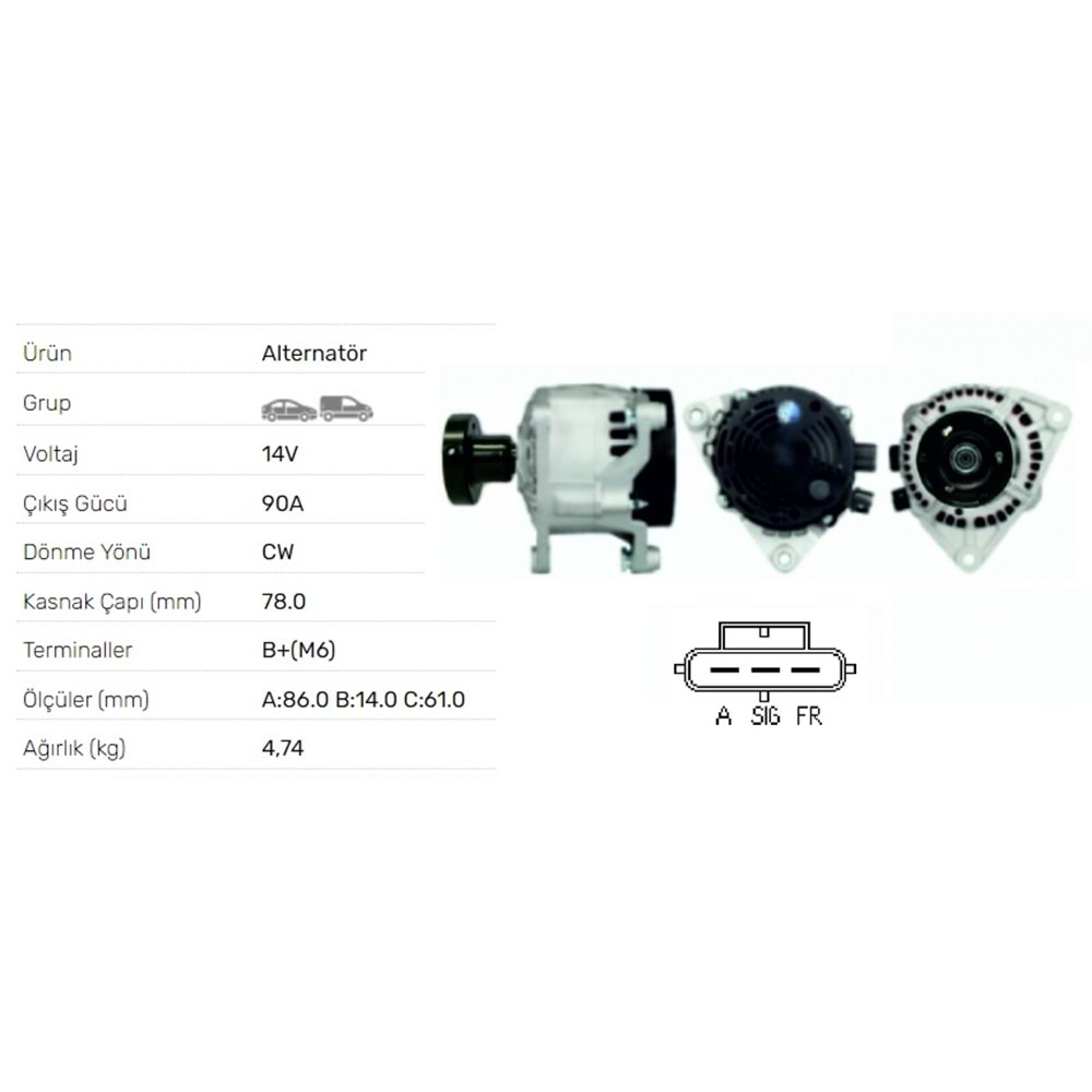 ALT.DIN. 12V.90A MARELLI FOCUS 1,8 TDCI 2001->