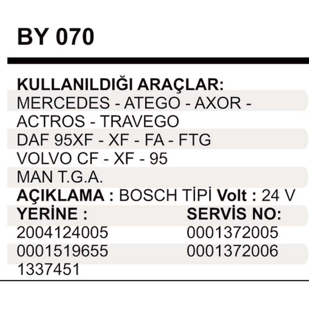 MARS YASTIK 24V MERCEDES VOLVO MAN