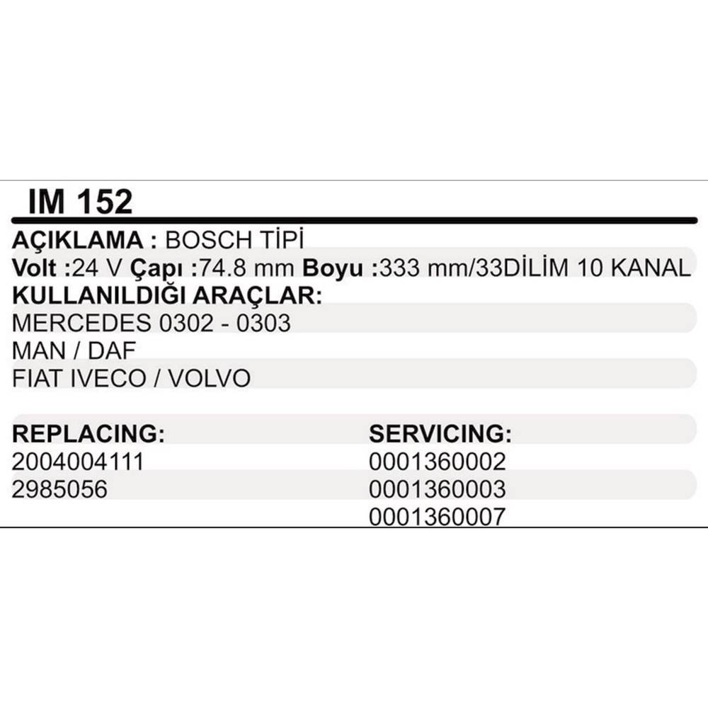 MARS KOLLEKTOR 24V 10 KANAL BOSCH TIPI MERCEDES 302 303 MAN DAF FIAT IVECO VOLVO
