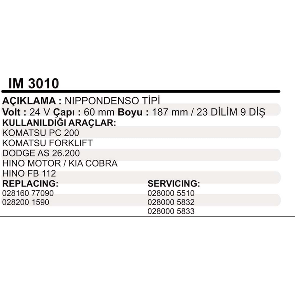 MARS KOLLEKTORU 24V 9 DIS NIPPODENSO TIPI KOMATSU PC200 FORKLIFT DODGE AS 26.200 HINO