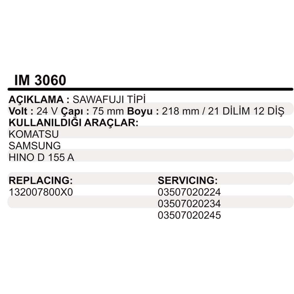 MARS KOLLEKTOR 24V 12 DIS PAL MAGNETON TIPI KOMATSU SAMSUNG HINO D 155 A