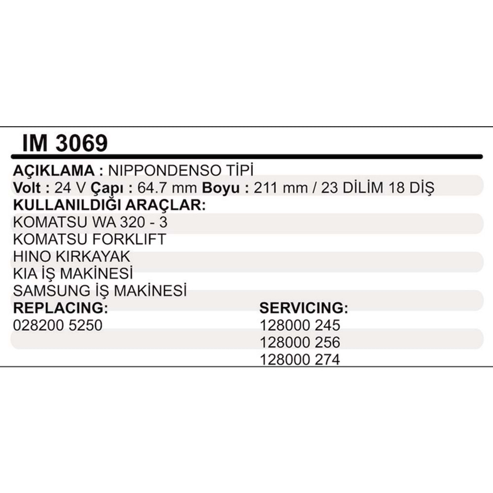 MARS KOLLEKTORU 24V 18 DIS N.DENSO TIPI KOMATSU WA 320-3 FORKLIFT HINO KIRKAYAK KIA SAMSUNG