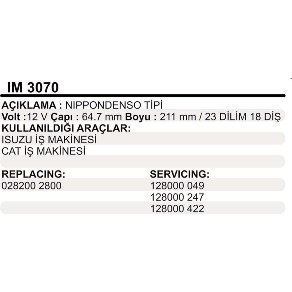 MARS KOLLEKTOR 12V 18 DIS NIPPODENSO TIPI ISUZU CAT IS MAKINESI