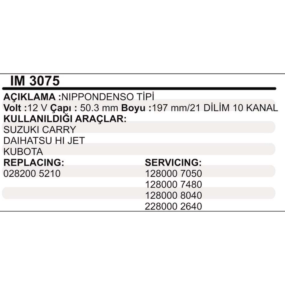 MARS KOLLEKTOR 12V 10 KANAL NIPPODENSO TIPI SUZUKI CARRY DAIHATSU HI JET KUBOTA