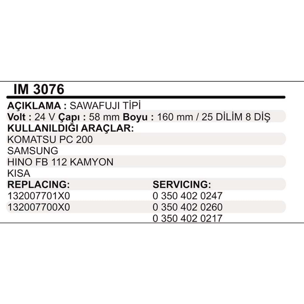 MARS KOLLEKTOR 24V 8 DIS SAWAFUJI TIPI KOMATSU PC 200 SAMSUNG HINO FB 112 KAMYON KISA
