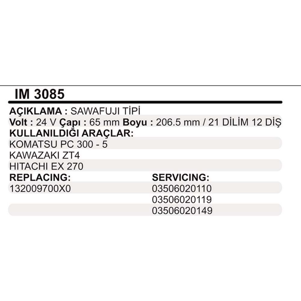 MARS KOLLEKTOR 24V 12 DIS SAWAFUJI TIPI KOMATSU PC 300 5 KAWAZAKI ZT4 HITACHI EX 270