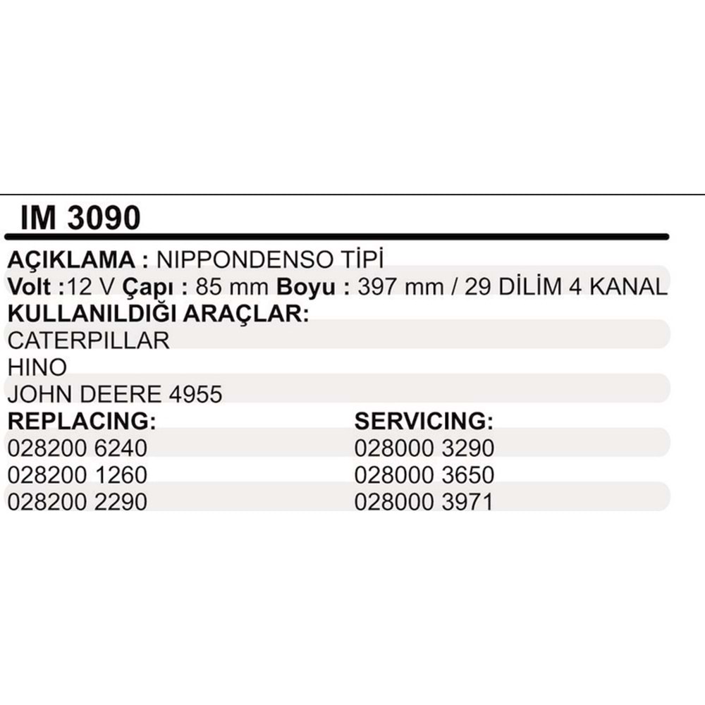 MARS KOLLEKTOR 12V 4 KANAL NIPPODENSO TIPI CATERPILLAR HINO JOHN DEERE 4955
