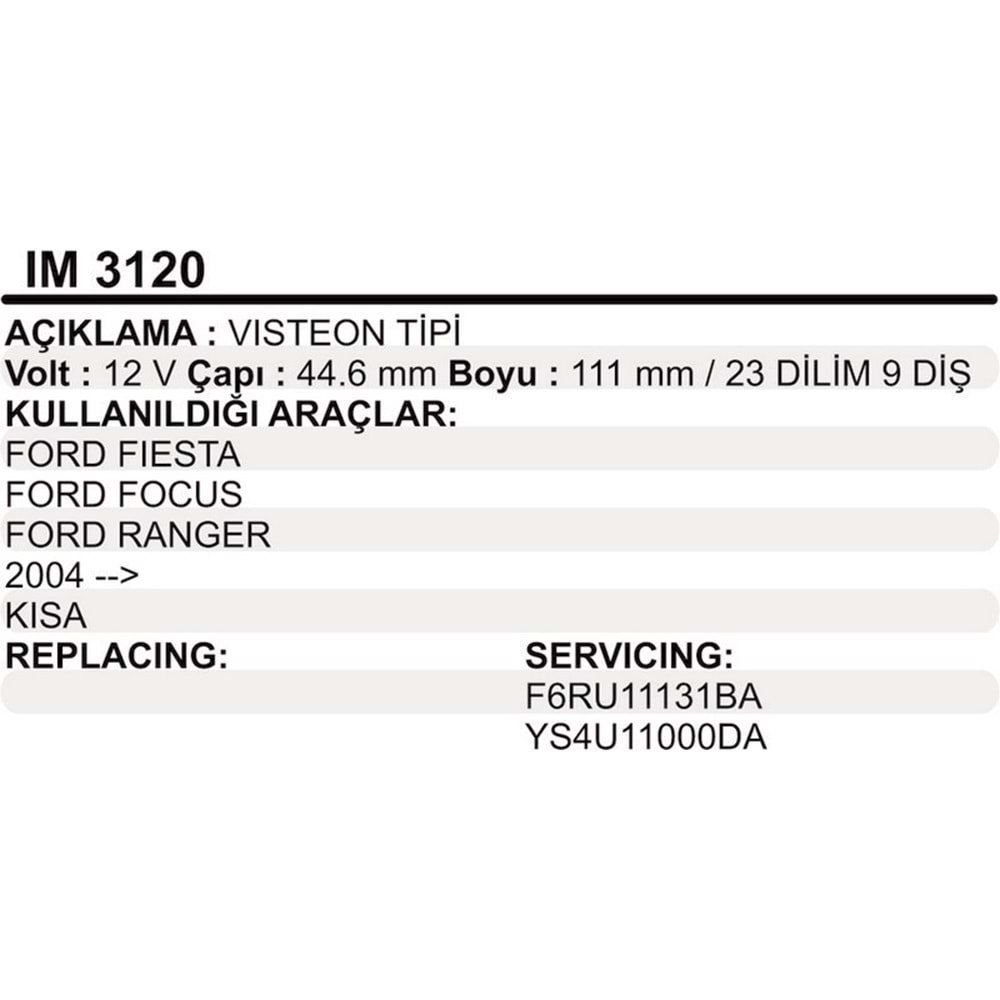MARS KOLLEKTOR 12V 9 DIS VISTEON TIPI FORD FIESTA FOCUS RANGER 2004 KISA