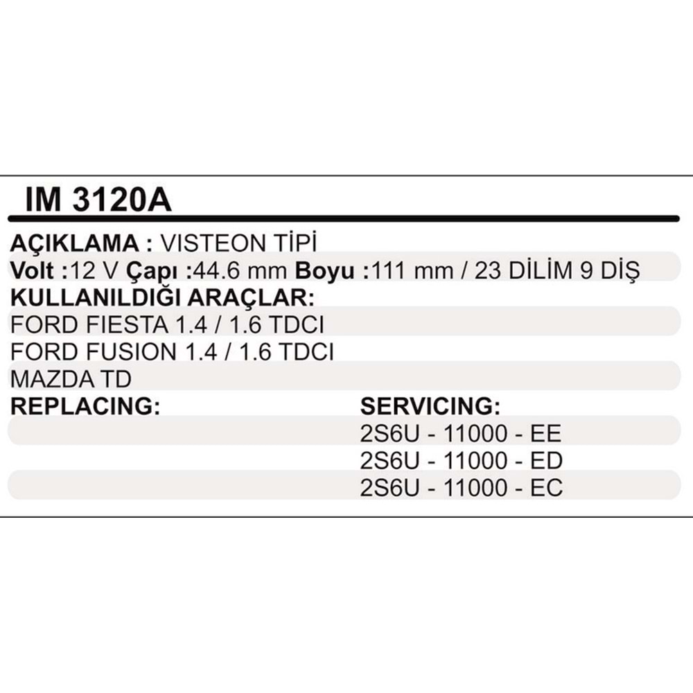 MARS KOLLEKTOR IM 3120/A KOLL VISTEON FIESTA/FUSION 1.4TDCI