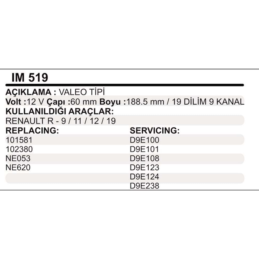 MARS KOLLEKTOR 12V 9 KANAL VALEO TIPI RENAULT R9 R11 R12 R19