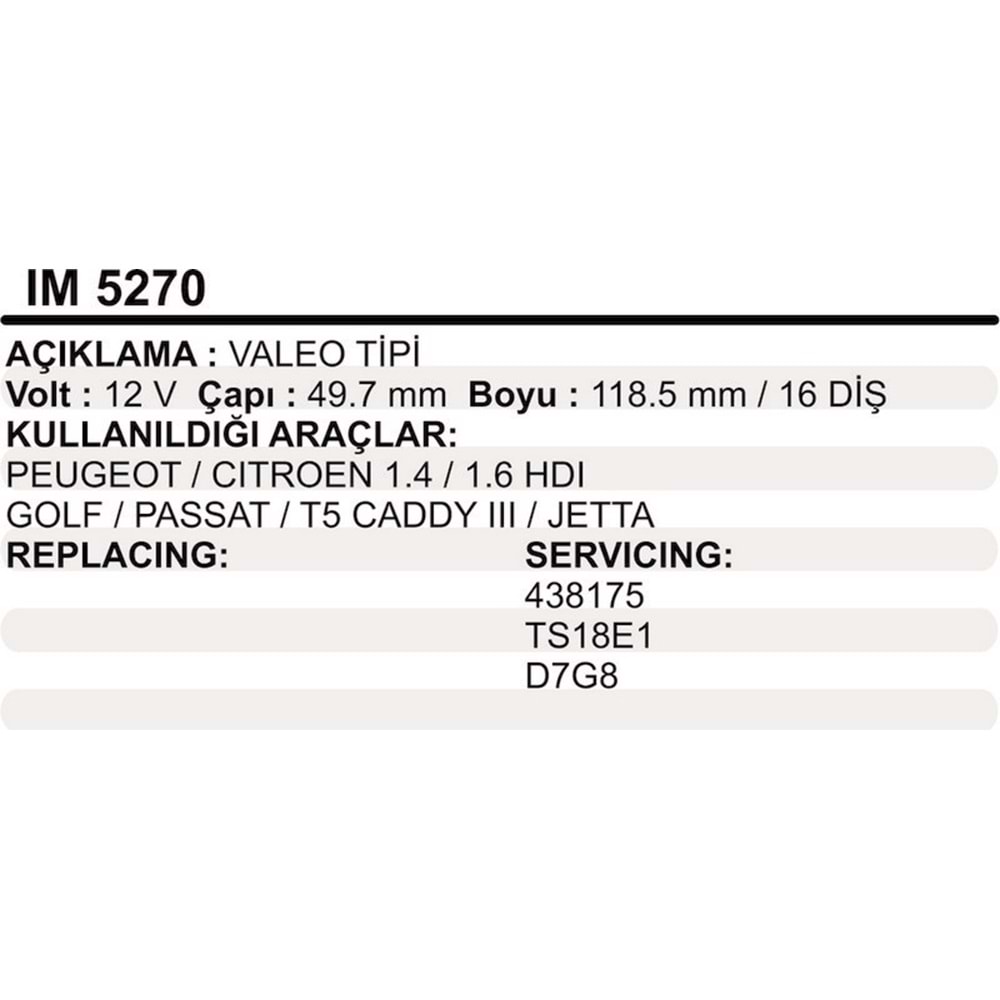 MARS KOLLEKTORU 12V 16 DIS VALEO TIPI PEUGEOT CITROEN 1,4 1,6 HDI VW GOLF PASSAT T5 CADDY III JETTA