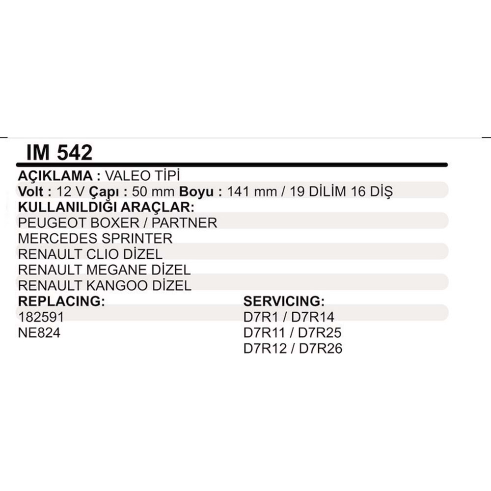MARS KOLLEKTOR 12V 16 DIS VALEO TIPI PEUGEOT BOXER PARTNER MERCEDES RENAULT CLIO MEGANE KANGOO DIZEL