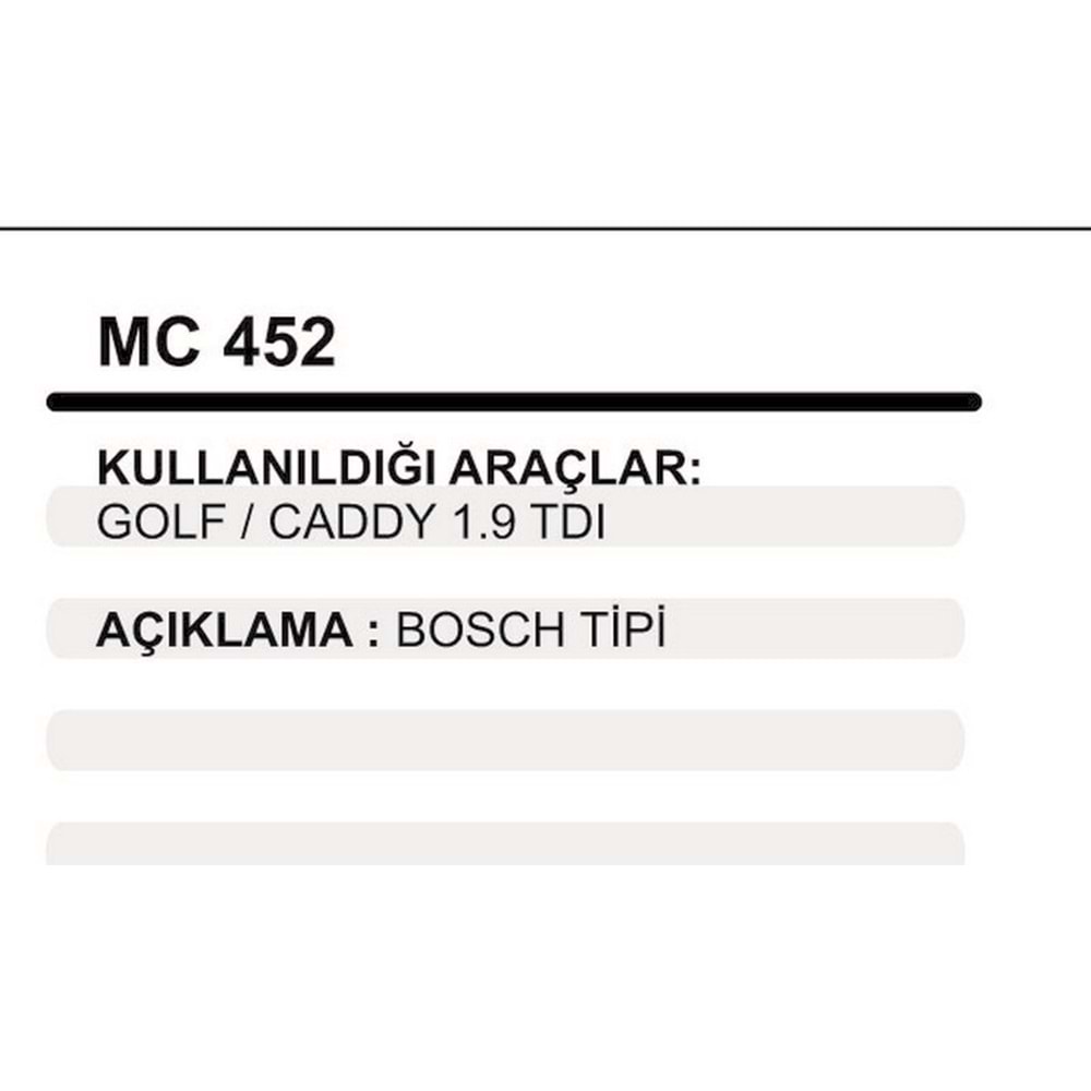 MARS PINYON KAPAK BOSCH TIP VW CADDY 1,9 TDI GOLF