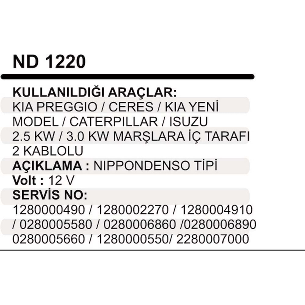 MARS OTOMATIGI MAZDA-KIA 12V 3.0KW OTOMATIK BOBIN