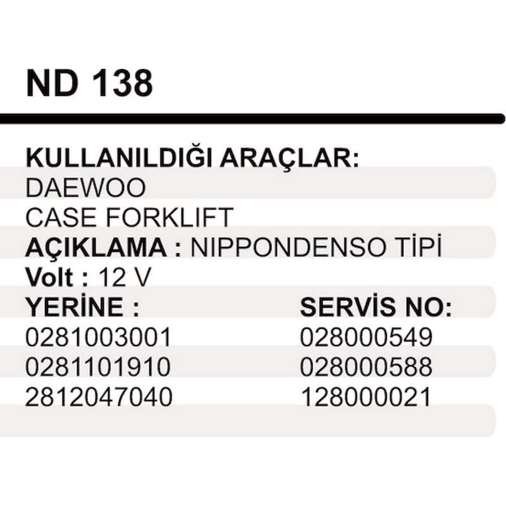 MARS YASTIGI GOVDELI DENSO DAEWOO 12V